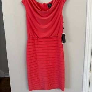Adrianna Papell Vibrant Coral Midi Dress